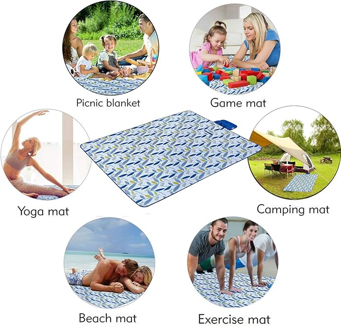 Beach Blanket Picnic Blanket Outdoor Mat Extra Large Waterproof Sand Proof Camping Blanket Lightweight Folding Portable Travel Blanket for Family Park Beach Grass, 79"x57"-CubbioJoy