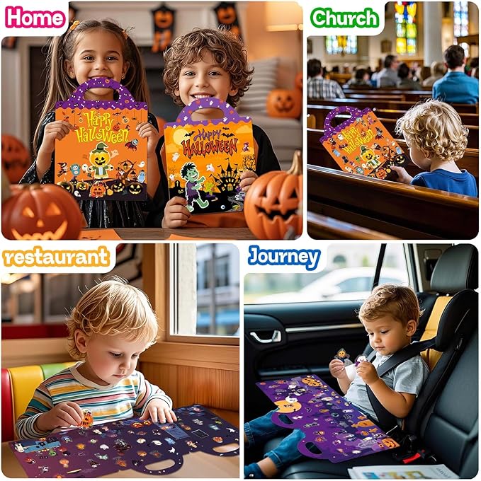 2 Set Halloween Reusable Sticker Books for Toddlers 3+, Halloween Stickers for Kids, Sticker Book for Toddlers 3+ Years, Halloweens Gifts for Kids Girls Boys-CubbioJoy