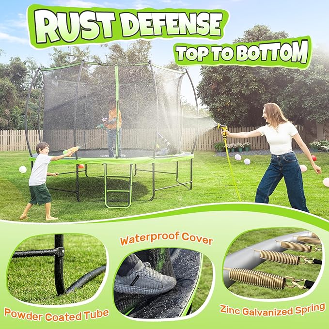 BCAN 8FT 10FT 12FT 14FT 15FT 16FT Recreational Trampoline with Enclosure for Kids Adults, ASTM Approved, Outdoor Trampolines with Ladder for Kids-CubbioJoy