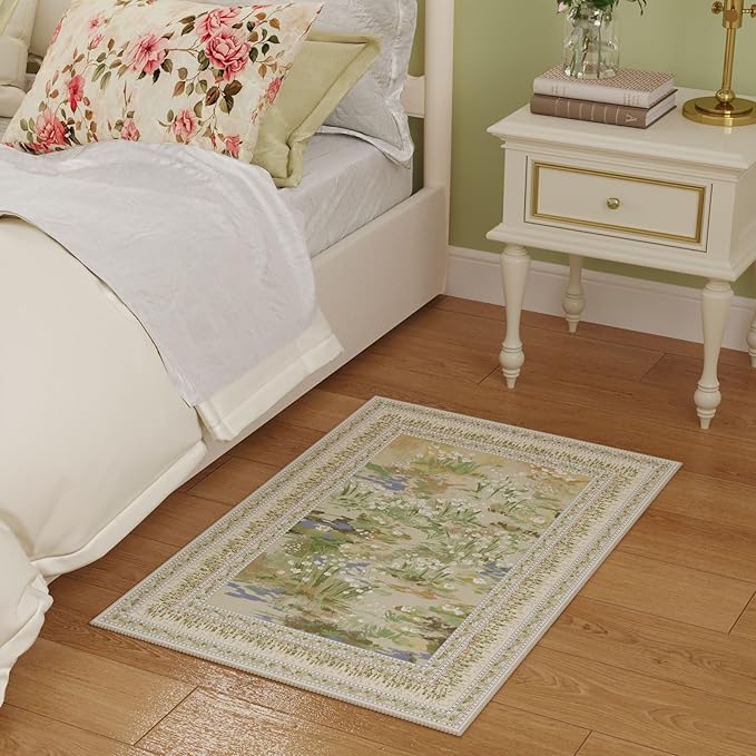 2x3 Rug Impressionist-Style Vintage Indoor Door Mat Machine Washable Small Area Rug Non-Slip Low Pile Throw Rugs for Entryway Kitchen Front Door Indoor Entrance Entry Kids Room, Beige-CubbioJoy