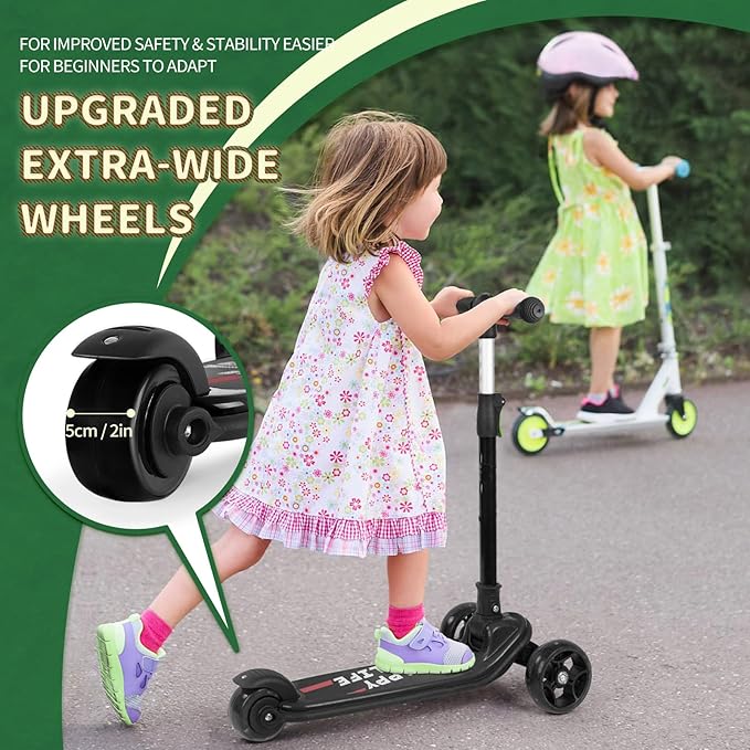Besrey Kick Scooter for Kids Ages 3-10, 3-Wheel Folding Scooter with Adjustable Height, LED Light Wheels, Extra Wide Deck for Outdoor Activities-CubbioJoy