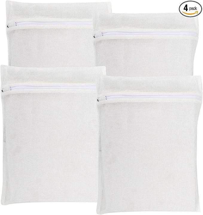 4-Piece White Medium Durable Organic Cotton Mesh Laundry Bags with Sturdy Zippers and Breathable Mesh are Delicate Laundry Bags for Underwear, Clothes, Pants and Socks-CubbioJoy