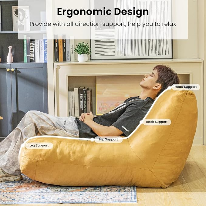Bean Bag Chair Lazy Bean Bag Sofa, Floor Beanbag Chairs with Stuffed High-Density Foam, Memory Foam Bean Bag Sofa for Living Room, Bedroom and Office-CubbioJoy