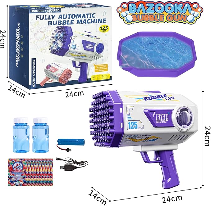 BOMOCO Bubble Gun,125 Holes Bubble Machine Bubbles for Kids 3-12,Bubble Blaster Gun with Bubble Solution Summer Outdoor Bubble Toys Birthday Wedding Halloween Party Favors Gifts Bubble Maker,Purple-CubbioJoy