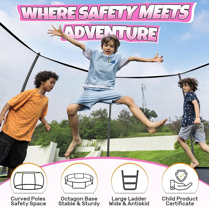 BCAN 8FT 10FT 12FT 14FT 15FT 16FT Recreational Trampoline with Enclosure for Kids Adults, ASTM Approved, Outdoor Trampolines with Ladder for Kids-CubbioJoy