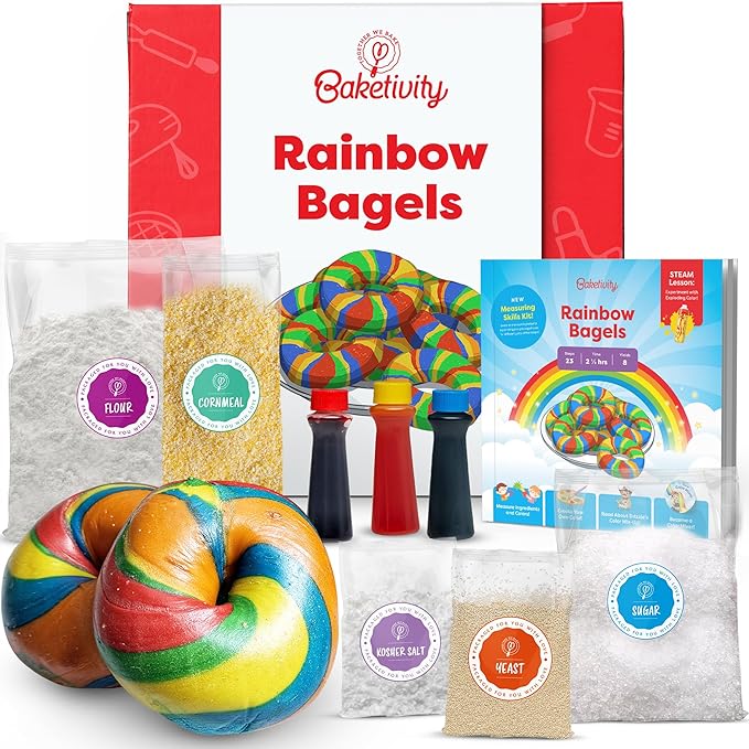 Baketivity Rainbow Bagel Kids Baking Kit - Baking Kits for Kids with Premeasured Ingredients, Step-By-Step Instructions, Video Guide, and STEM Lessons - Kids Cooking Kit for Ages 6-12+-CubbioJoy