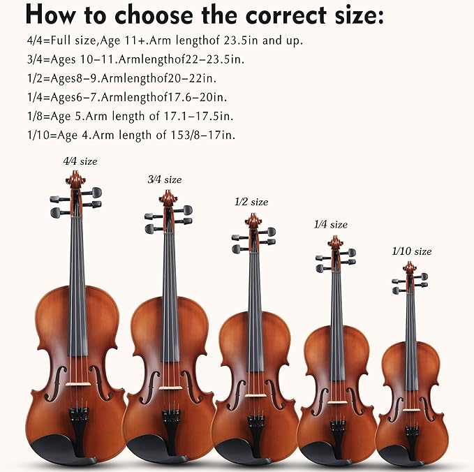 ADM 4/4 Full Size Wood Violin Set for Kids Teens Students Adults Beginner Acoustic Violin Matte Fiddle Starter Kit with Hard Case, Rosin, Shoulder Rest, Bow, Clip-on Tuner and Fingerboard Sticker-CubbioJoy