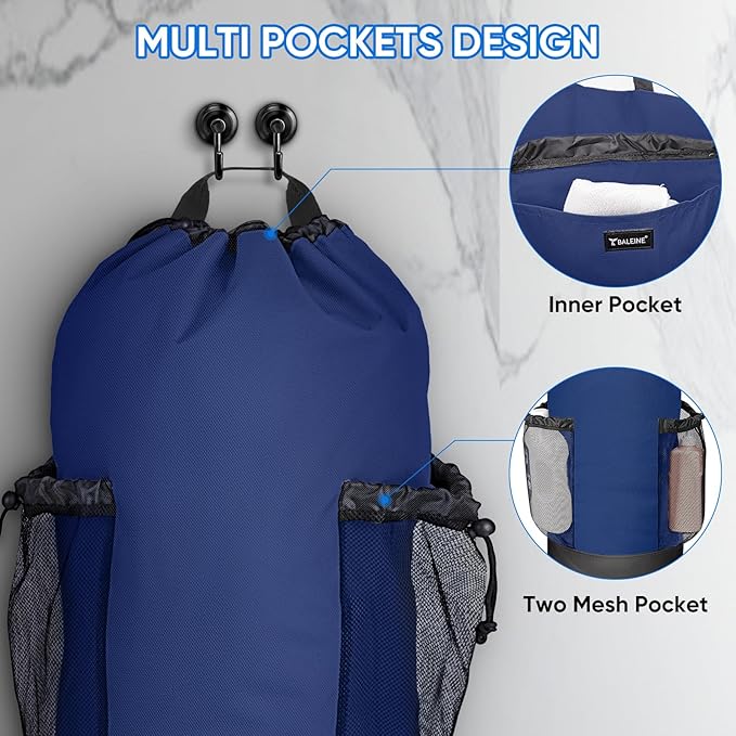 BALEINE 120L Laundry Bag Backpack, 900D Oxford Fabric Large Travel Laundry Bags with Shoulder Straps and 2 Mesh Pockets for College Dorm, Apartment, Laundromat (Navy, 120L)-CubbioJoy