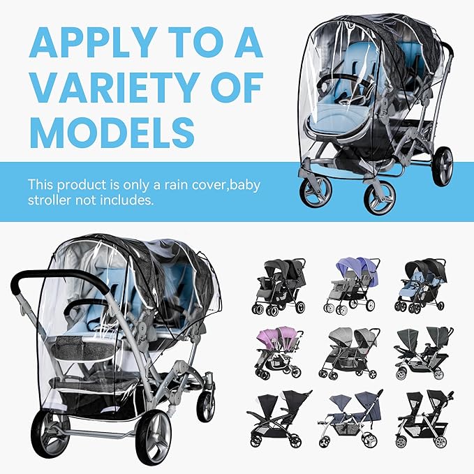 bemece Double Stroller Rain Cover, Weather Shield Double Stroller for Front and Rear Seats Twin Stroller, Baby Outdoor Activities Accessories, Protects Children from Rain, Snow, Wind-CubbioJoy