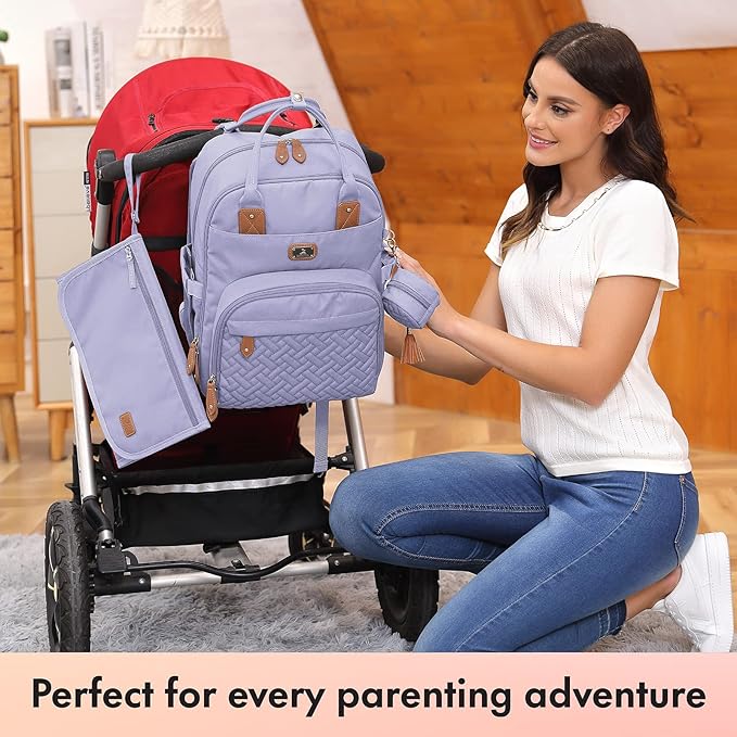 Dikaslon Diaper Bag Backpack with Portable Changing Pad, Pacifier Case and Stroller Straps, Large Unisex Baby Bags for Boys Girls, Multipurpose Travel Back Pack Moms Dads, Taro Purple-CubbioJoy
