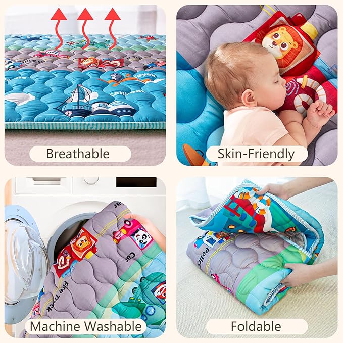 Baby Play Mat, 50x50 Playpen Mat with Super Soft Touch, Activity Mat with Upgraded Anti-Slip Bottom, Machine Washable Crawling Mat for Floor & Picnic (Vehicles)-CubbioJoy