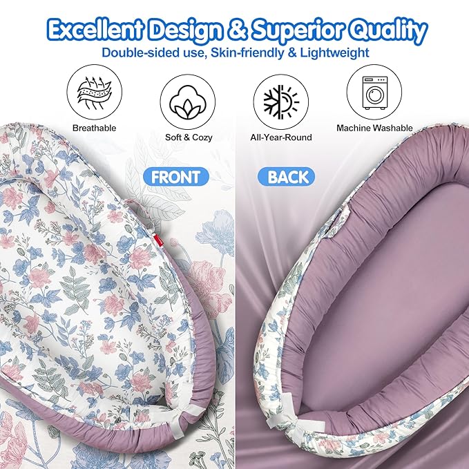 Baby Lounger - Breathable & Soft Baby Nest, Portable and Lightweight Tummy Time Lounger for Home and Travel, Ideal Newborn Babies Essentials Baby Shower Gifts-CubbioJoy