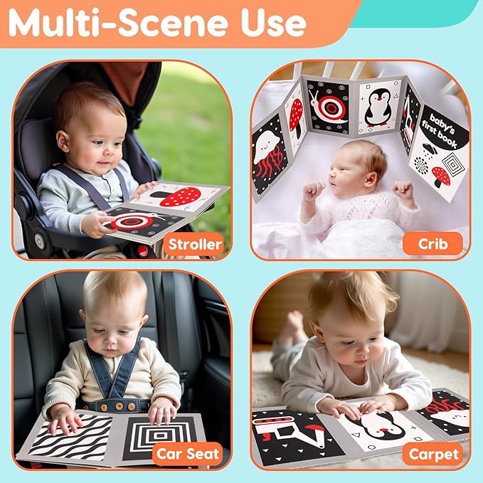Black and White High Contrast Baby Books Flash Cards Tummy Time Mirror Toys Newborn Toys 0 6 Months Brain Development Infant Stimulating Sensory Toy 0-3 3-6 2 4 5 Months old Baby Boy Girl Shower Gifts-CubbioJoy