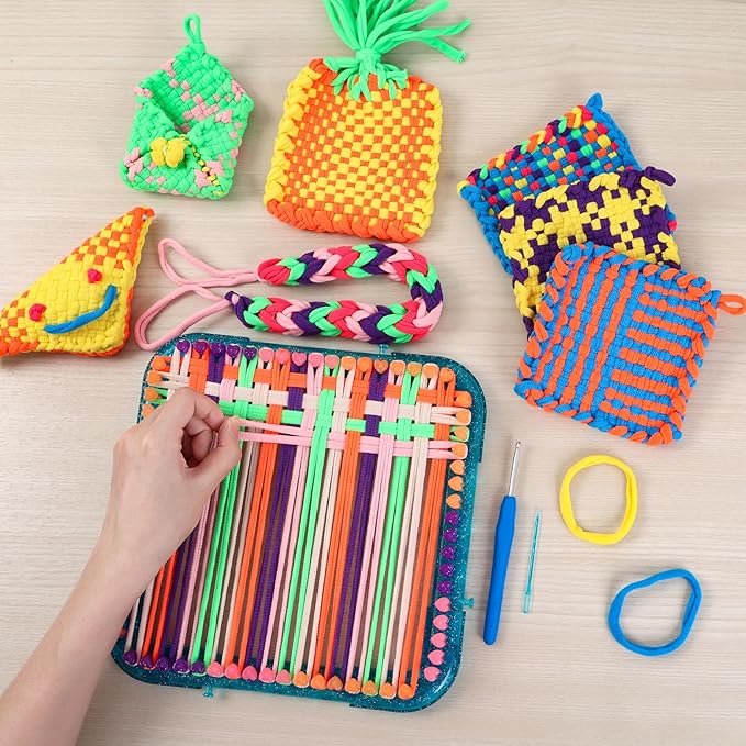 IQKidz Weaving Loom Kit Toys, DIY Arts and Crafts for Kids and Adults, Ideal Gifts for Girls Ages 5 6 7 8-12 13, Easy Potholder Loom Knitting Activity for Beginners, 224 Craft Loops-CubbioJoy