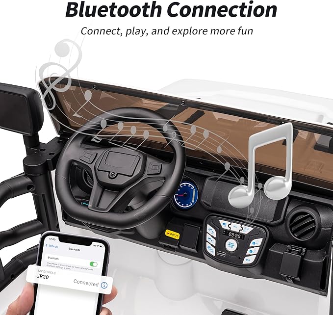 2 Seater Ride on Car Truck, 12V Kids Electric Ride on Toy for Big Kids Age 3-8 w/Remote Control- White-CubbioJoy