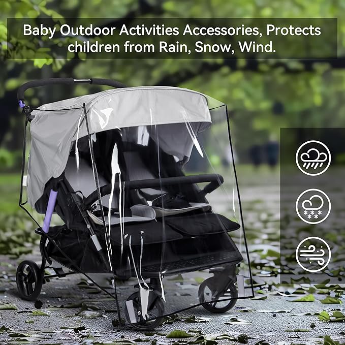 bemece Double Stroller Rain Cover, Weather Shield Double Stroller for Side by Side Seats Twin Stroller, Baby Outdoor Activities Accessories, Protects Children from Rain, Snow, Wind-CubbioJoy