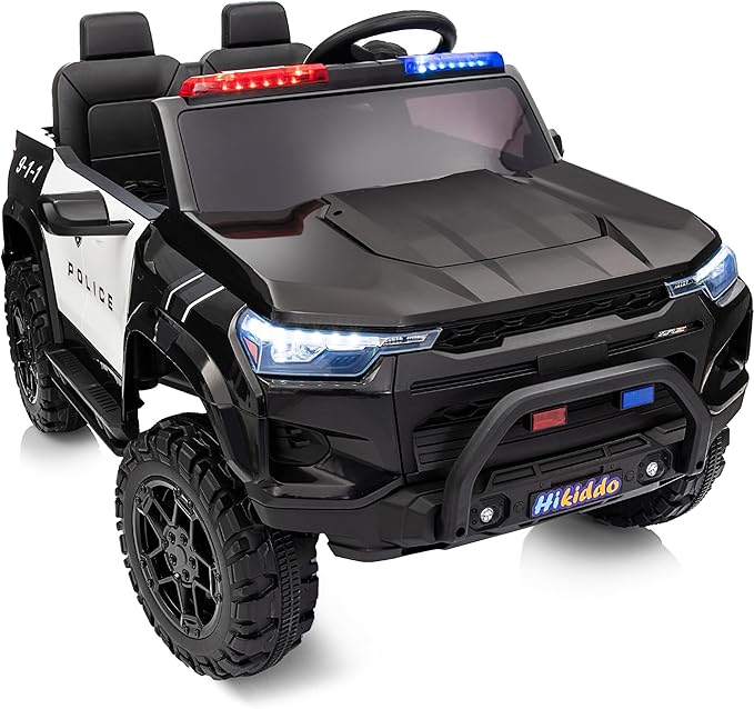 24V 10Ah Electric Police Car Ride on Toy for Big Kids, 4WD 2 Seater Kids Ride on Car SUV w/Remote Control, 4x200W Motors - Black-CubbioJoy