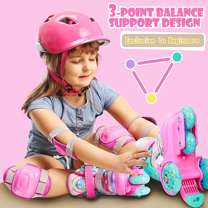 4-Pejiijar Rainbow Unicorn Kids Roller Skates for Girls Toddler Ages 2-4 5-8 8-12,Adjustable Roller Shoes with Luminous Wheels for Birthday Xmas Gifts-CubbioJoy