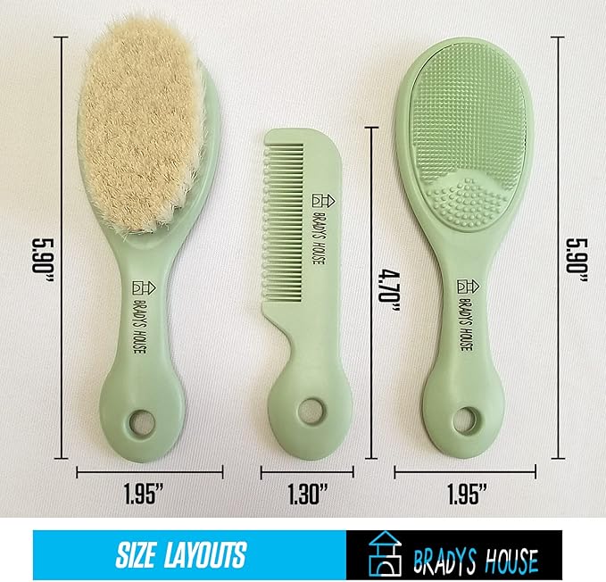 3 Piece Baby Hair Brush & Comb Set for Newborns- Soft Goat Bristle Hair-Brush, Silicone Bath Brush and Plastic Comb for Infant, Toddler, Kids - Baby-CubbioJoy