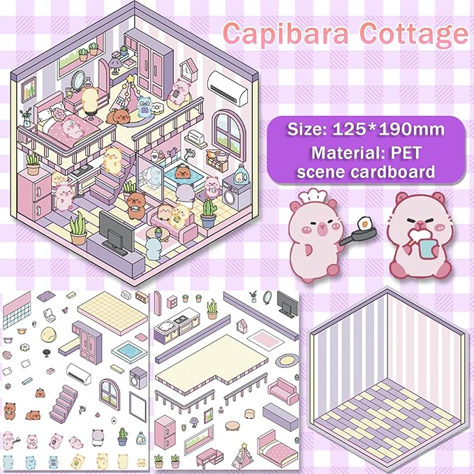 5 Set 3D Scene Stickers DIY 3D House Stickers -Fun DIY Stickers Scene Make Your Own clothing store Shop Amusement park for Adult Kids-Make Your Own Stickers-Cute Cartoon Sticker Scenes for Adults Kids-CubbioJoy