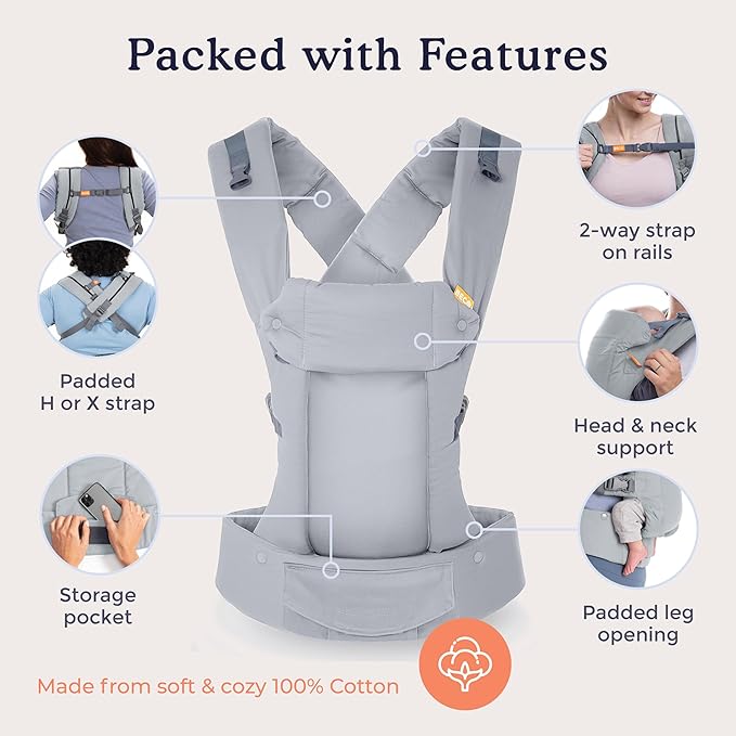 Beco Gemini Baby Carrier from Newborn to Toddler - Certified Ergonomic Newborn Baby Carrier for Infants and Children of 7-35 lbs - M Shape, Adjustable Seat, 100% Cotton (Grey)-CubbioJoy