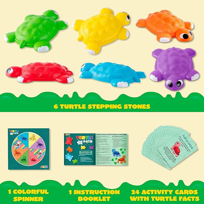 JOYIN Turtle Balance Stepping Stones, 6 Pcs Kids Turtle Jumping Stones Steps Stones Up to 265 Ibs, Toddler Obstacle Course Coordination Game Toys for Ages 3 Years and UP Indoor or Outdoor Play-CubbioJoy