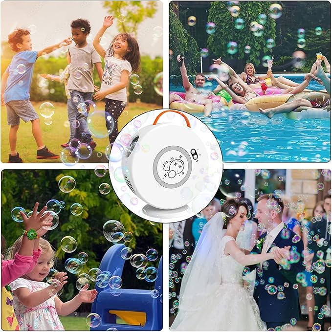 Bubble Machine Automatic Bubble Blower for Kids Toddlers Rechargeable Battery Portable Bubble Maker Electric Bubble Machine Auto Rotating 90°/360° Outdoor Toy for Birthday Party Wedding-CubbioJoy