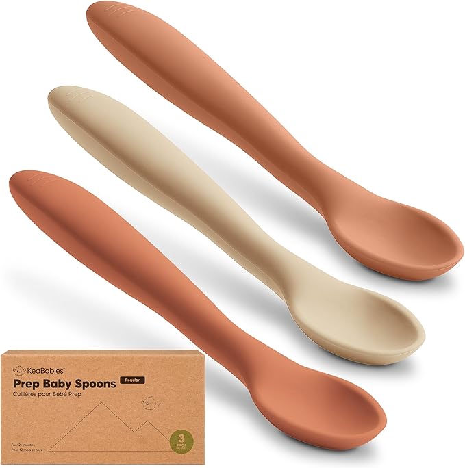 KeaBabies Silicone Baby Spoons, Self Feeding 6-12 months - 3-Pack Baby Weaning Eating Utensils,Toddler First Food Training Spoon,Infant,Kids Feeding Supplies Essential Set,Dishwasher-safe (Terracotta)-CubbioJoy