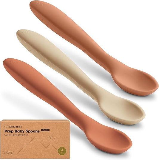 KeaBabies Silicone Baby Spoons, Self Feeding 6-12 months - 3-Pack Baby Weaning Eating Utensils,Toddler First Food Training Spoon,Infant,Kids Feeding Supplies Essential Set,Dishwasher-safe (Terracotta)-CubbioJoy