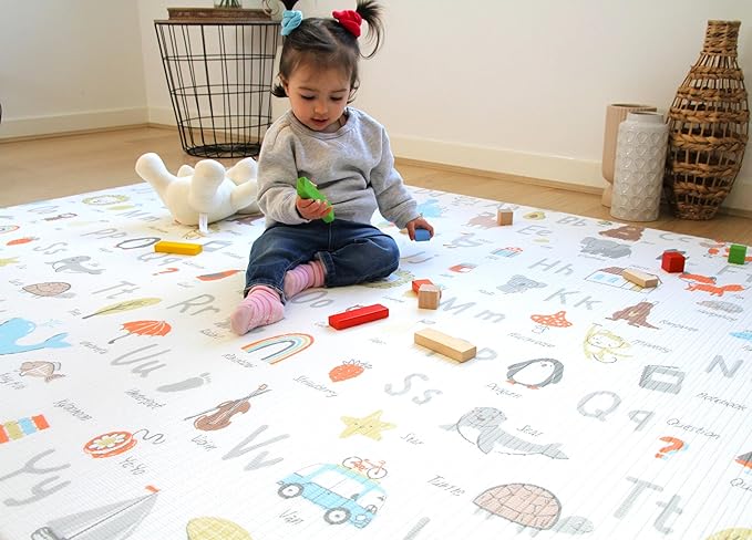 Cushmat Stylish Reversible Foam Play Mat (Large, Alpha - Palm Gray) - Soft, Waterproof, Durable Play mat for Infants, Babies, Toddler, Kids & Grownup - 6.5ft x 4.5ft-CubbioJoy