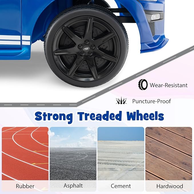 Costzon Ride on Car, 12V Licensed Ford Mustang Shelby GT500 Kids' Electric Vehicles w/Remote Control, USB Port, Radio, Music, Player, High Low Speed & Soft Start, Racing Kids Car for Toddler (Blue)-CubbioJoy