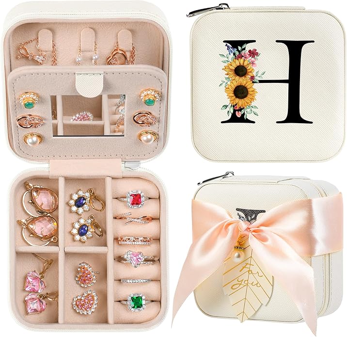 AYGXU Travel Jewelry Box for Women and Girls - Small Case With Initial A-Z - Teacher Gifts-CubbioJoy