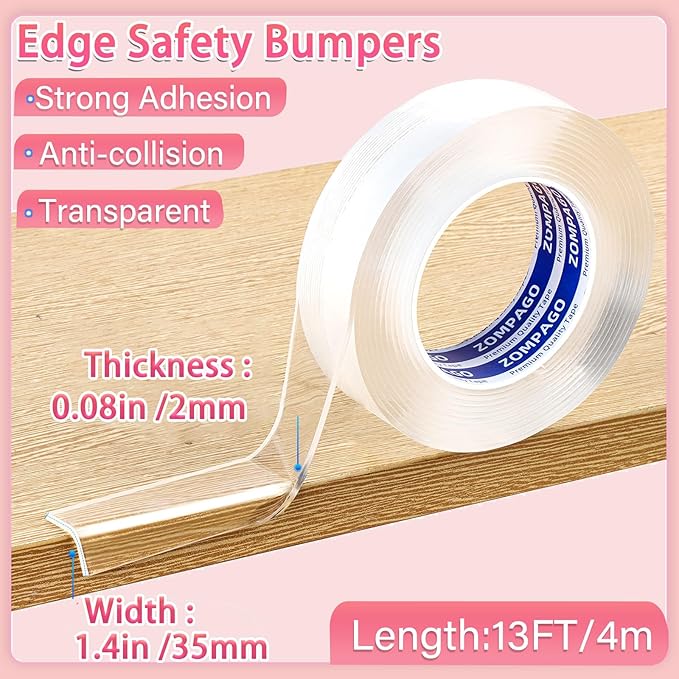 Clear Soft Corner Protectors for Furniture Strip,1.4in x13FT,Sharp Edge & Table Bumper,Window Edge,Wall Protector, Soft Corner Guards Safe for Proof,Table Corner Protectors in Family-CubbioJoy