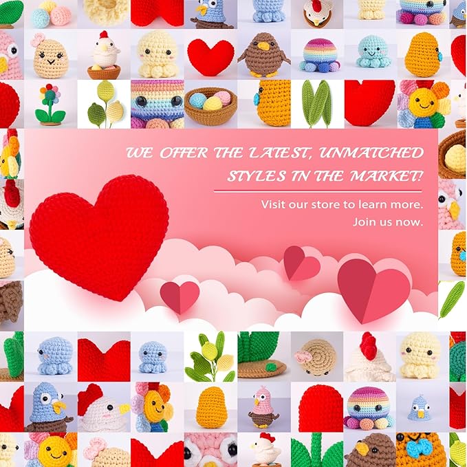 Crochetta Crochet Kit for Beginners, Crochet Kit w Step-by-Step Video Tutorials, Crochet Starter Kit Learn to Crochet Kits for Adults Kids Beginners, Heart Crochet Kit-CubbioJoy