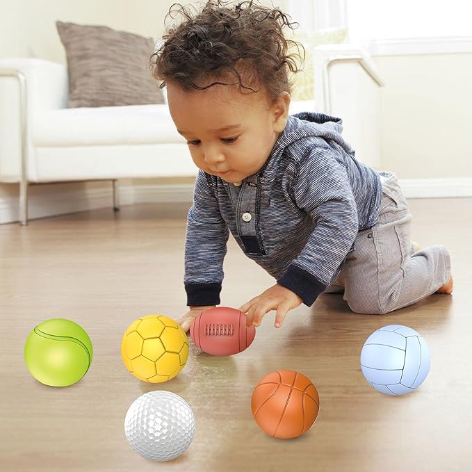 Baby Sensory Balls, Soft Rubber Balls for Toddlers 1-3, Montessori Sensory Bath Toys 6 to 12 Months, Kids Soccer Ball, Sport & Outdoors Baby Ball, 6 Rubber Soft Toys for Kids-CubbioJoy