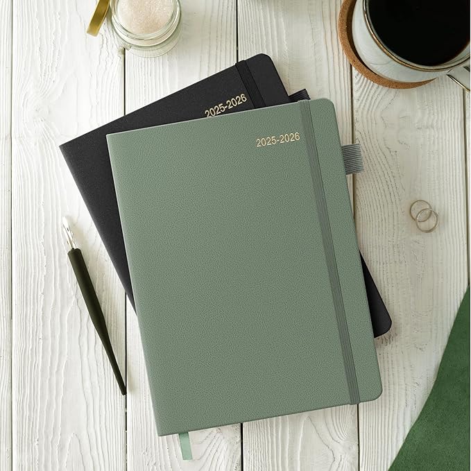 2025-2026 Planner for Women, Lather Weekly & Monthly Organizer, July 2025-June 2026, Hardcover with Gold Foil, Tabs, and Inspirational Pages - Ideal for Professionals, Green-CubbioJoy