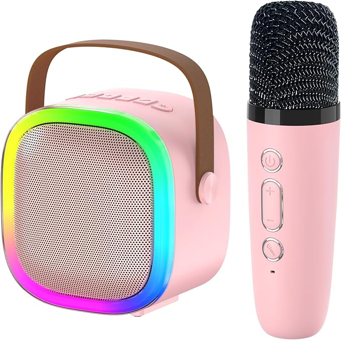 Karaoke Machine for Kids Adults, Portable Bluetooth Speaker with Wireless Microphone and LED Lights, Kids Toys Birthday Gifts for Girls and Boys Ages 4, 5, 6, 7, 8,9,10,11,12+ Years, Home Party-CubbioJoy