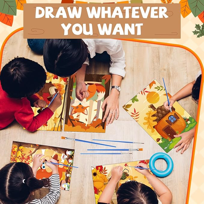 Blosssound 10 Set Pre Printed Canvas Pre Drawn Canvas Painting with Easel Kits 5" x 7" Outline Painting Panels for Beginners, DIY Craft Project, Party Favor, Home Decors(Autumn)-CubbioJoy