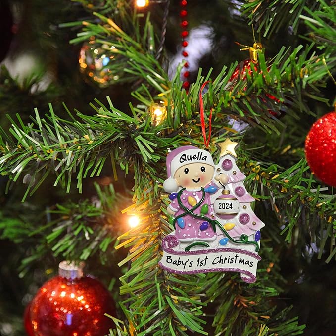 Baby's First Christmas Ornament 2025 Personalized Christmas Ornaments with Name Snow Baby in Stocking with Snowflake Custom Tree Ornament Decorations Ornaments,Blue-CubbioJoy
