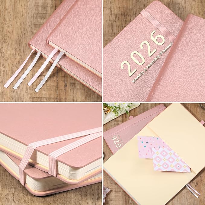 2026 Planner - JAN 2026 - DEC 2026, Planners 2026, Planner Weekly and Monthly, Leather Cover Calendar Planers with Thick Paper, Back Pocket with Notes Pages, Pink (8.5" x 11")-CubbioJoy