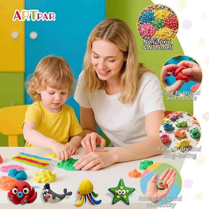 ARTPAR Air-Dry Clay Kit for Kids,12 Marine Animals‌ Modeling Magic Clay Sculpting Tools Set,Non-Toxic, Ultra-Light,Creative DIY School Arts & Crafts Gifts for Boys & Girls Ages 3-12-CubbioJoy