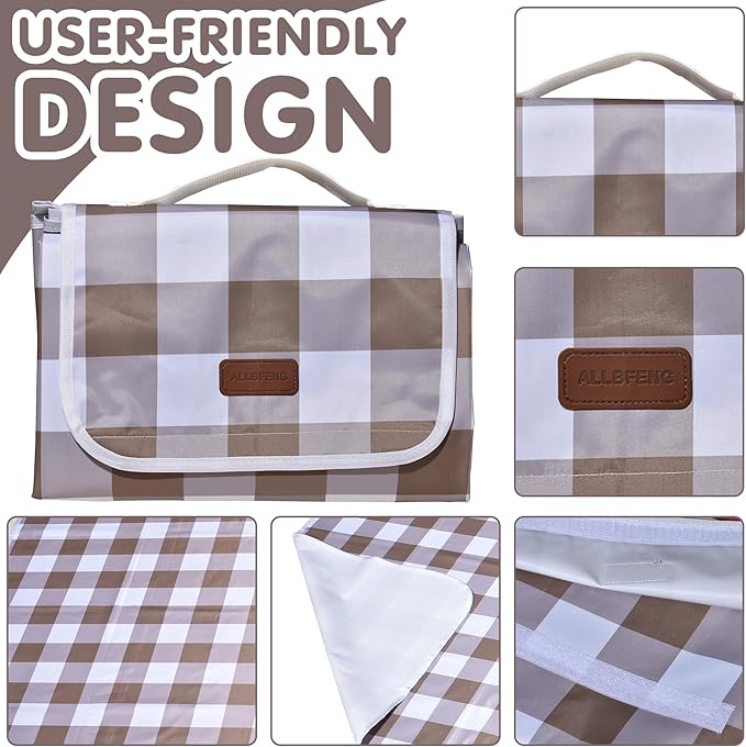 80"x80" Extra Large Waterproof Outdoor Mat - Sandproof Foldable Picnic Blanket for Family Camping, Backyard, Beach Parties - Heavy Duty & Easy Storage (Dark Brown)-CubbioJoy