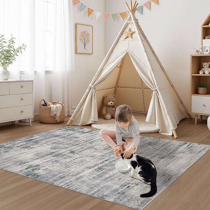 Area Rug for Living Room: 3x5 Washable Neutral Abstract Modern Soft Rugs Non Slip Indoor Floor Stain Resistant Carpet for Bedroom Dining Room Office Nursery - Gray-CubbioJoy