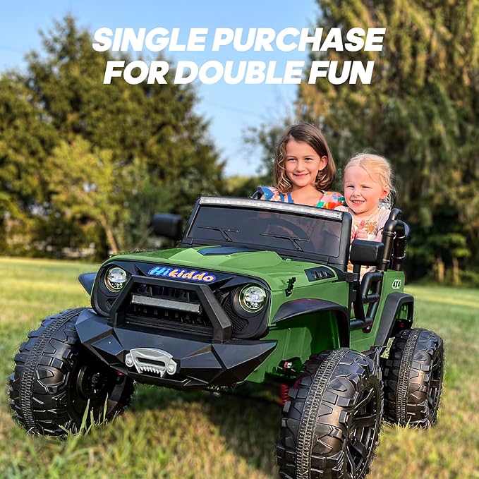 24V 9Ah Ride on Toy for Big Kids, 4x4 2 Seater Ride on Car Truck w/Remote Control, 4x200W Motors - Green-CubbioJoy