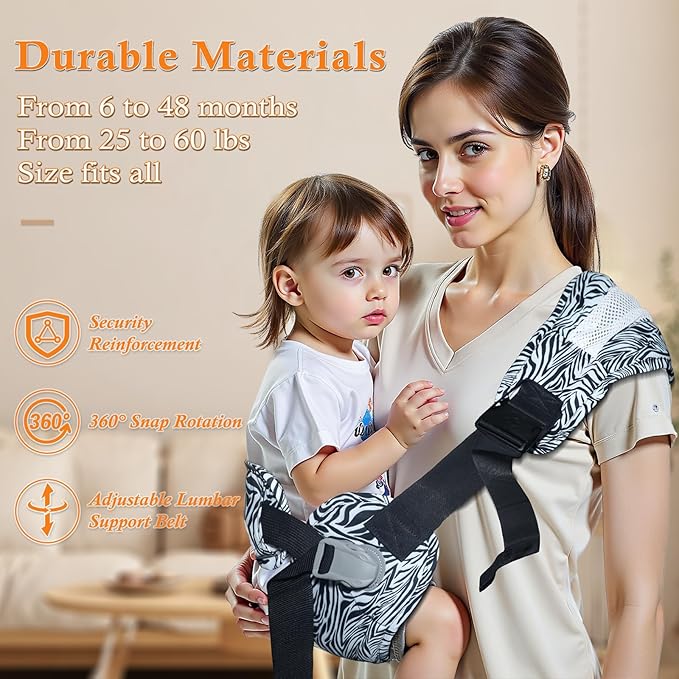 Baby Carrier Newborn to Toddler-Adjustable Baby Sling Carrier,Toddler Carrier for 25-60lbs,Comfortable Baby Sling for Hands-Free Carrying (Black & White Zebra Print)-CubbioJoy