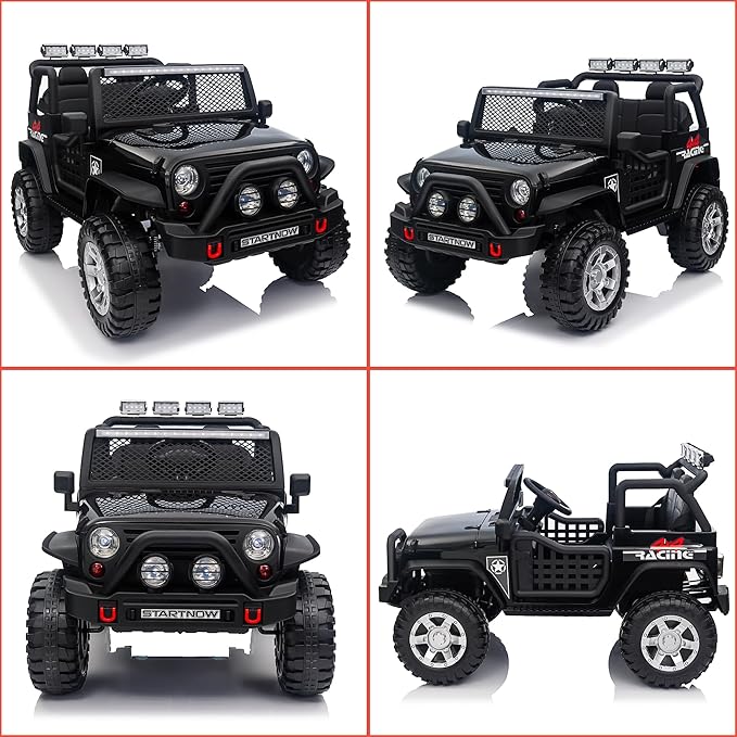 24V 4WD Ride on Truck Car w/800W Motors, Gift Flower, Remote Control, 2 Seaters, Light Bar, 3 Speeds, Pop Music, Power Four Wheels, 24 Volt Ride on Toy Car for Big Kids, Black-CubbioJoy