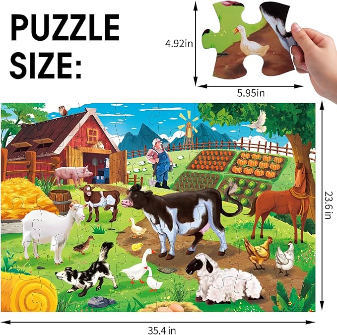 Jumbo Floor Puzzle for Kids,Farm Animals Jigsaw Large Puzzles,48 Piece Barn Puzzle for Toddler Ages 3-5,Children Learning Preschool Educational Toys,Birthday Gift for 4-8 Years Old Boy and Girl-CubbioJoy
