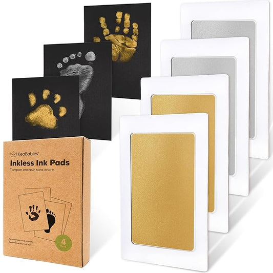4-Pack Inkless Baby Hand and Footprint Kit - Mess Free Ink Pad for Newborn Keepsake, Dog Nose & Paw Print Kit, Clean Touch Ink Pad for Baby Hand & Footprints, Ideal New Mom Gifts (Gold/Silver)-CubbioJoy