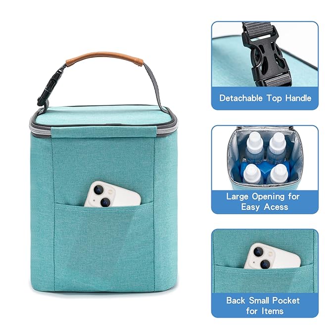 Breast Milk Cooler Bag with Ice Pack Fits 4 Baby Bottles Up to 9 Ounce, Baby Bottle Bag for Nursing Mom Daycare-Aqua-CubbioJoy
