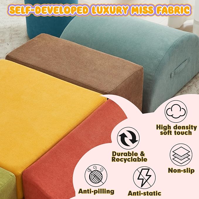 jela Foam Blocks 6Pcs Soft Play Equipment Luxury Miss Fabric, Toddler Climbing Toys Indoor Soft Play Climbing for Toddlers, Lightweight Climbing Blocks for Babies, Kids, Climb and Crawl Foam Playset-CubbioJoy
